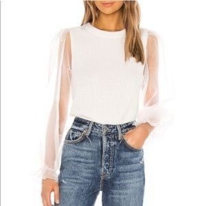 Majorelle White Sheer Sleeves Knit Sweater